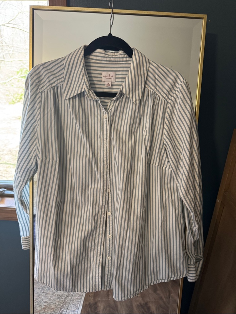 Isabel Maternity blue and white striped button up M